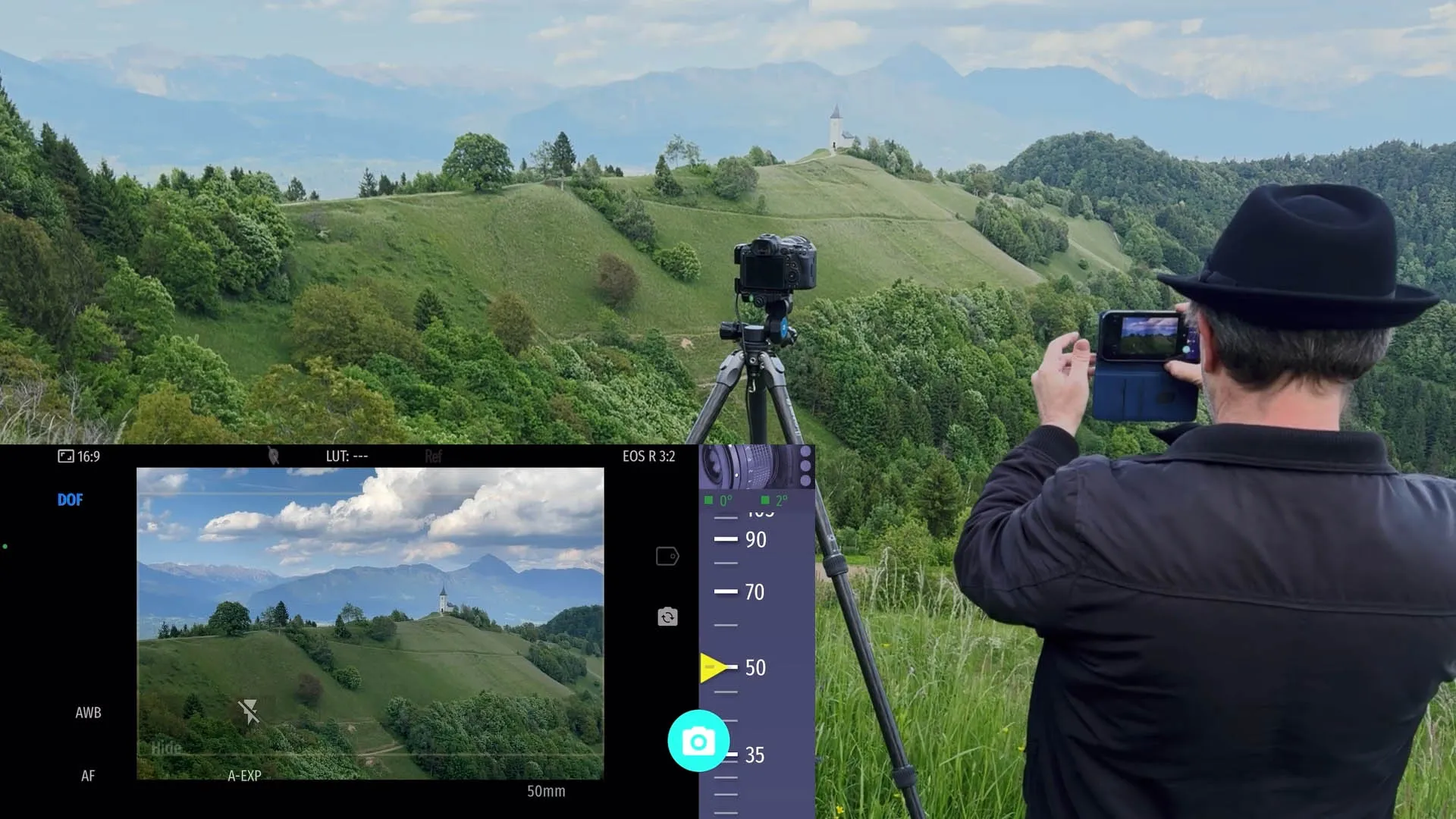 Previsualising the shot for a stitched panoramic photo
