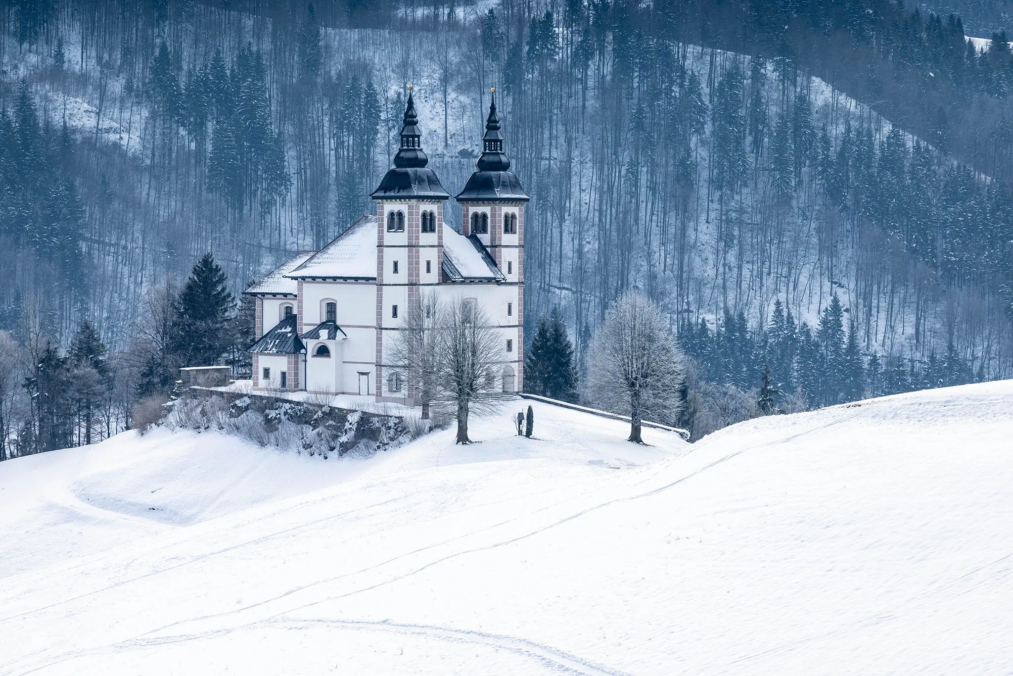 Winter scene using ETTR, exposing to the right.