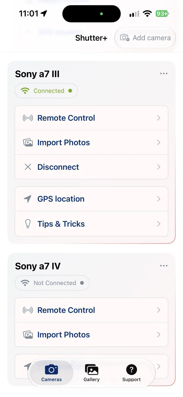 The new Disconnect button on a connected Sony camera's card.