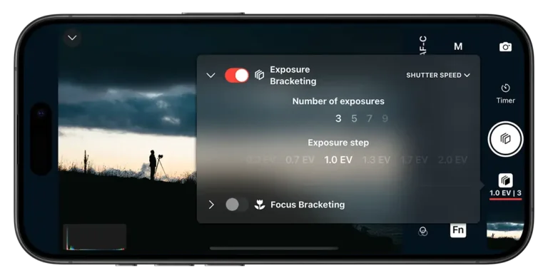 Exposure bracketing tool available on the Shutter app.