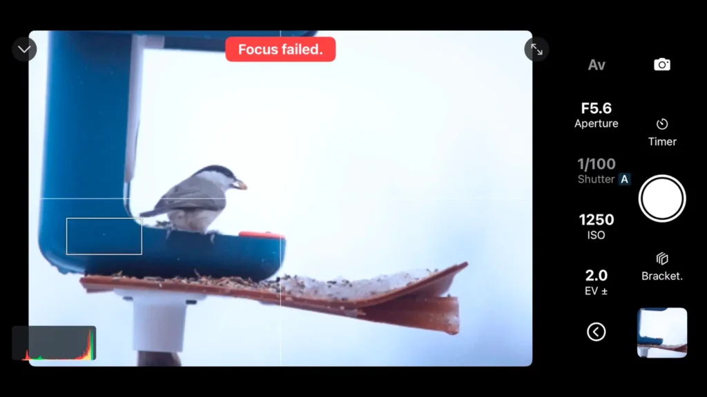 Focus Failed Warning on Shutter - Camera Remote Control App